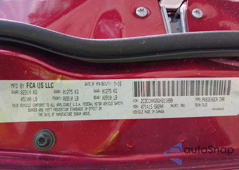 2016 Chrysler 300 Limited z USA, uszkodzony, nr VIN 2C3CCAAG9GH311099